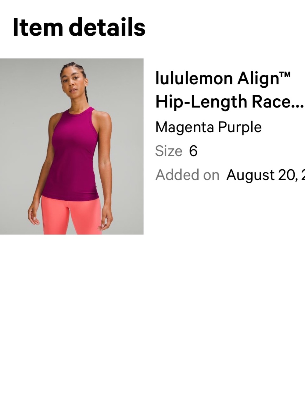 lululemon athletica Magenta Purple Racerback Align Tank